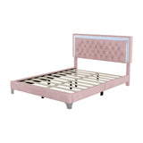 Modern Queen Size Upholstered Bed Frame with LED Lights and Headboard