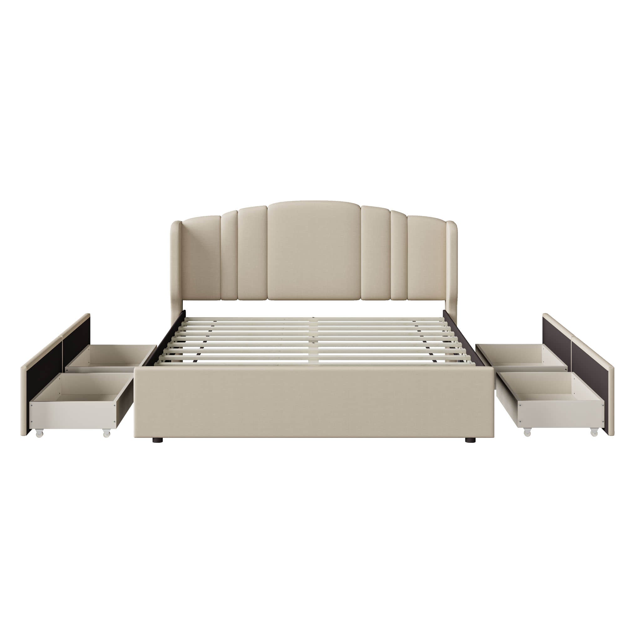 Queen Modern Upholstered Bed Frame with Headboard and Storage