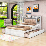 Wood Queen Platform Bed Frame with Storage Headboard and Drawers