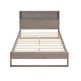 Rustic Farmhouse Full Size Smart Platform Bed with Storage Headboard - [Sockets, USB Ports]