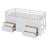 Low Twin Loft Bed Frame with Storage for Kids - [Drawers, Cabinet, Shelves]