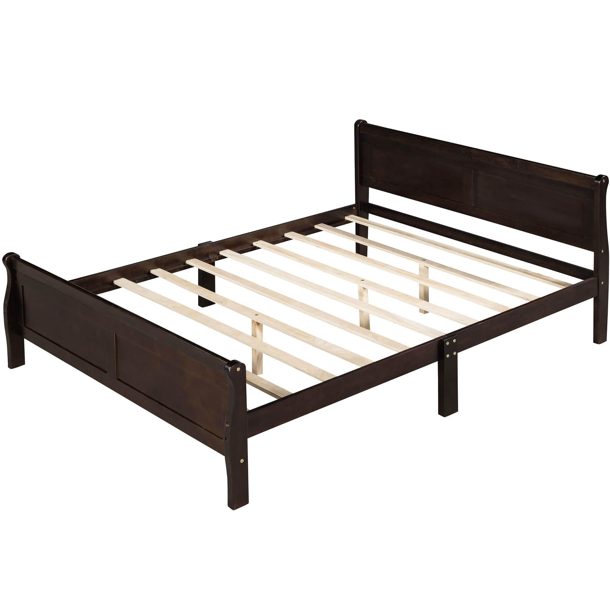 Wooden Full Size Platform Bed with Headboard - [Sleigh]