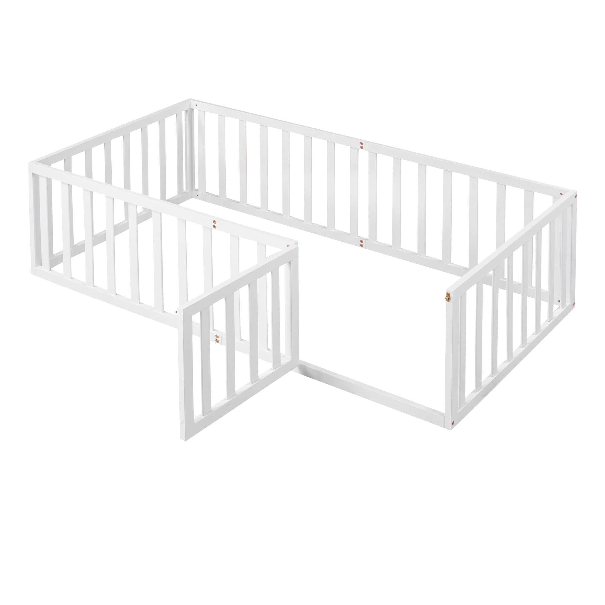 Wood Twin Size Montessori Toddler Floor Bed Frame with Rails and Door