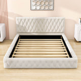 Modern Velvet Upholstered Queen Bed Frame with Tufted Headboard