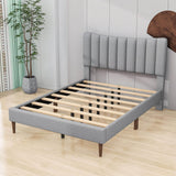 Full Size Linen Upholstered Platform Low Bed Frame with Headboard