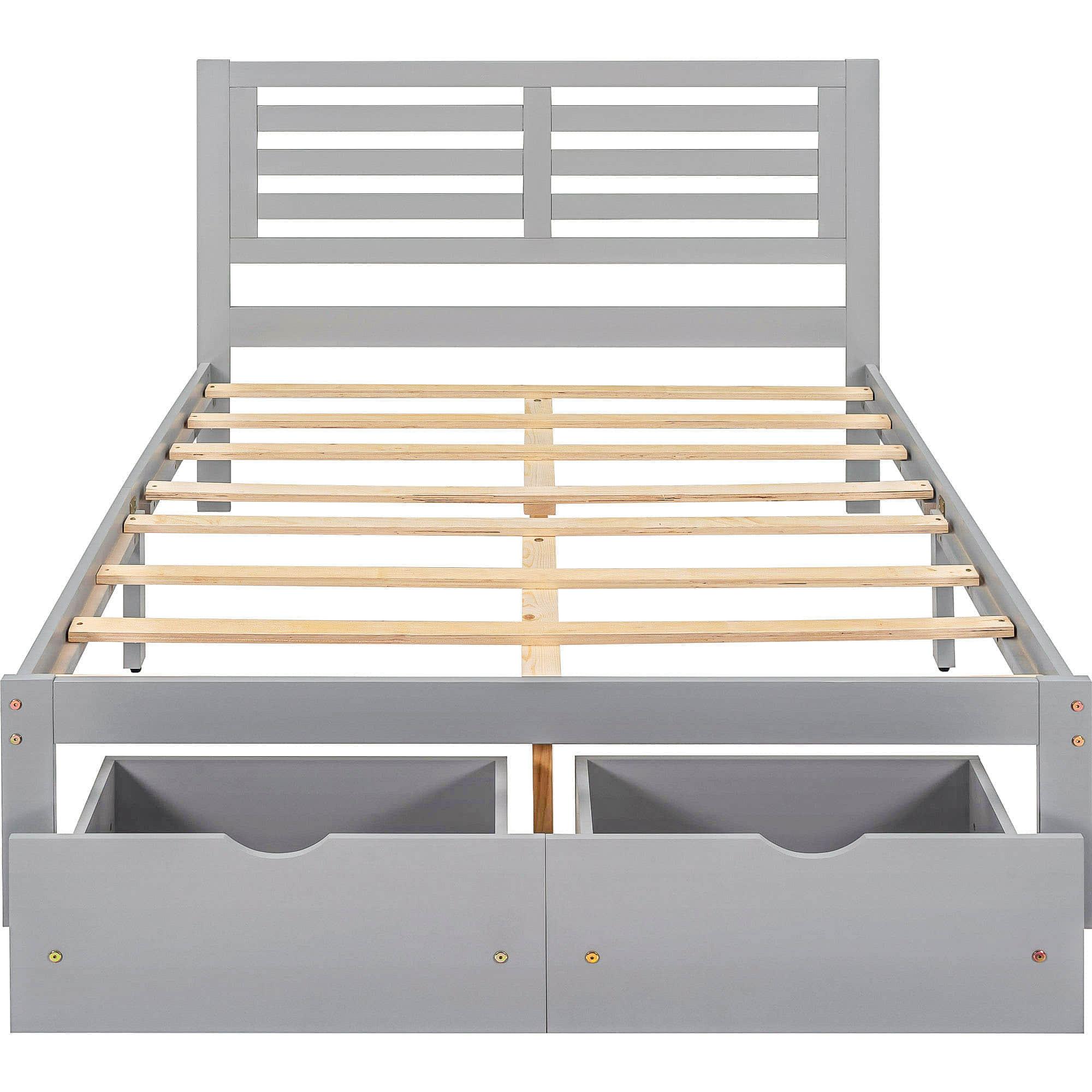 Wood Full Size Platform Bed Frame with Headboard and Storage