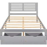 Wood Full Size Platform Bed Frame with Headboard and Storage