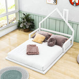 Full Size Toddler Floor Bed Frame with Rails and House-Shaped Headboard