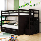 Full Size Bunk Beds with Stairs and Trundle, Storage for Kids, Adults