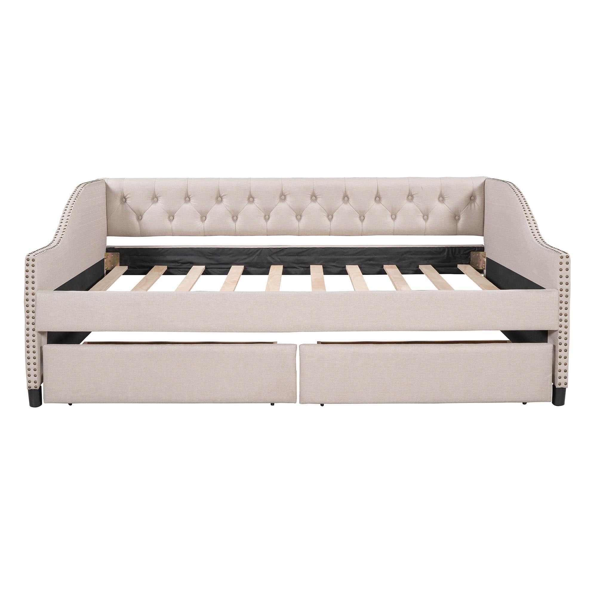 Mid-Century Modern Full Size Upholstered Daybed with Storage Drawers