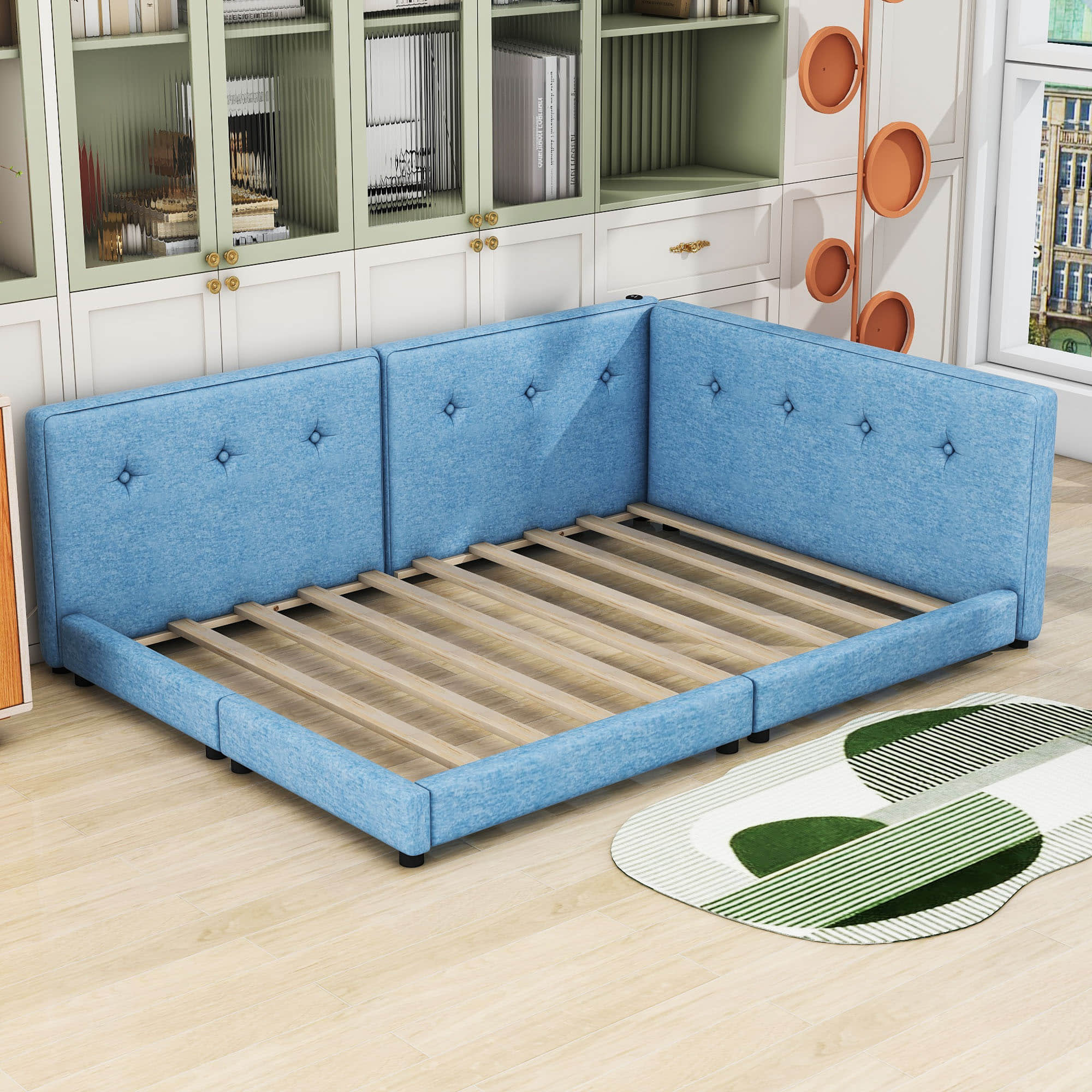 Smart Modern Low Profile Upholstered Queen Daybed with USB Ports