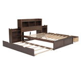 Full Platform Bed Frame with Twin Trundle Bed and Storage Headboard