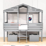 Twin Low Loft FarmHouse Bed with Storage Drawers for Kids - [Wood]