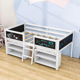 Wooden Low Twin Loft Bed with Detachable Storage Shelves for Kids Toddler