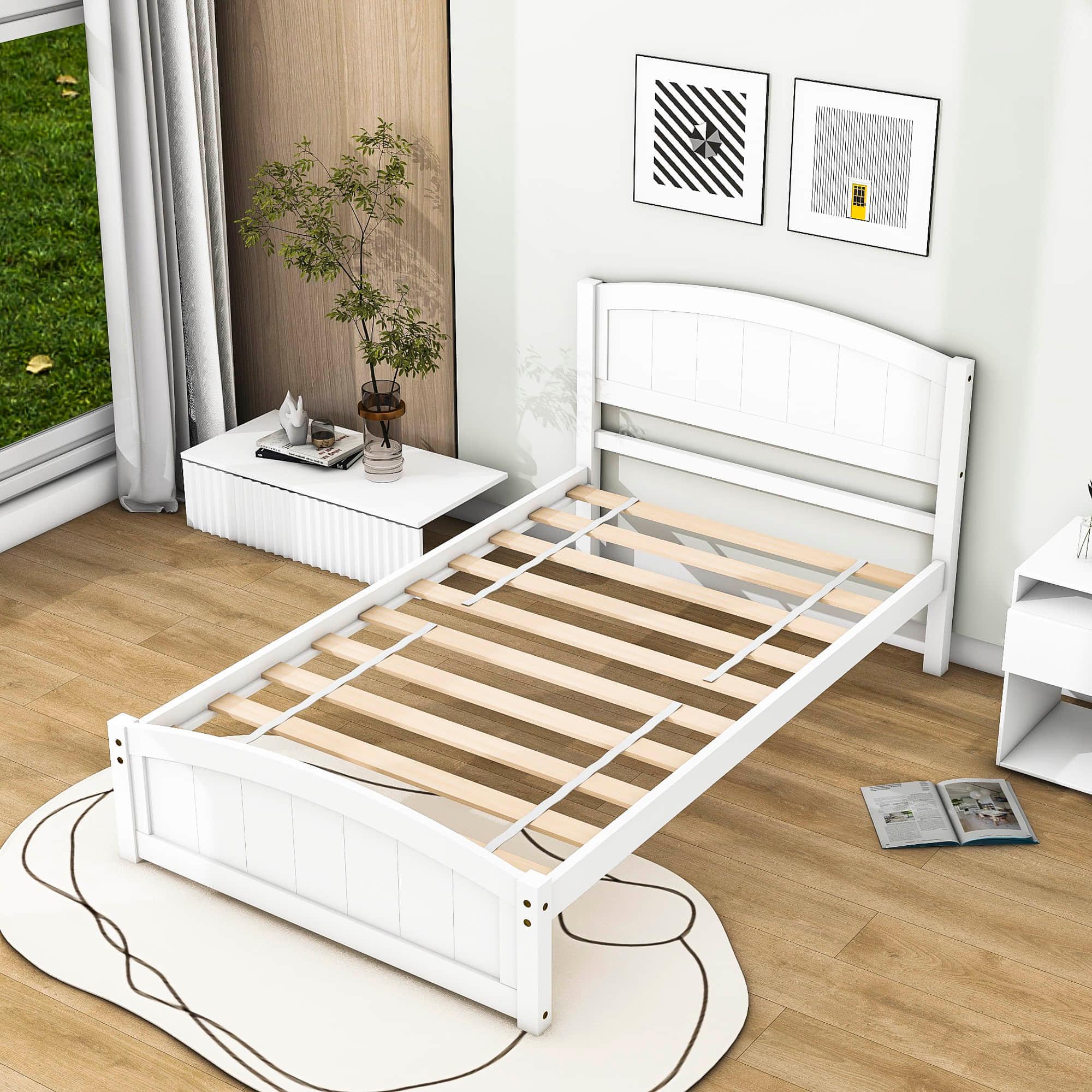 Wood Modern Classic Platform Bed with Headboard for Kids Adults