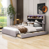 Modern Smart Queen Upholstered Bed Frame with Storage Headboard, LED Lights