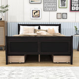 Wood Full Size Sleigh Bed Frame with Headboard and Storage Drawers