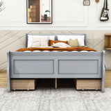 Wood Full Size Sleigh Bed Frame with Headboard and Storage Drawers