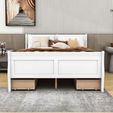 Wood Full Size Sleigh Bed Frame with Headboard and Storage Drawers