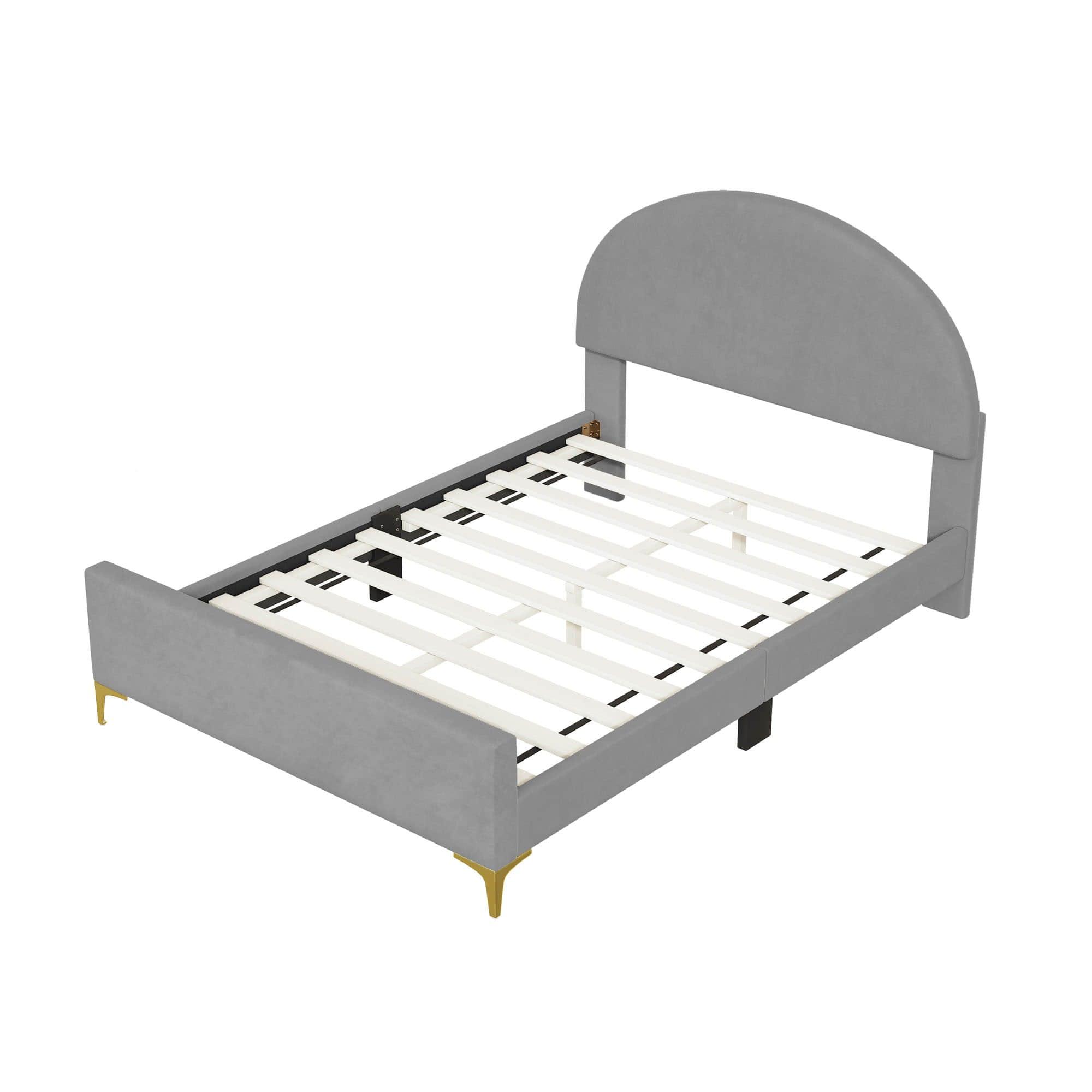 Velvet Upholstered Full Size Platform Bed Frame with Headboard