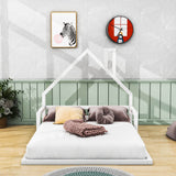 Full Size Toddler Floor Bed Frame with Rails and House-Shaped Headboard