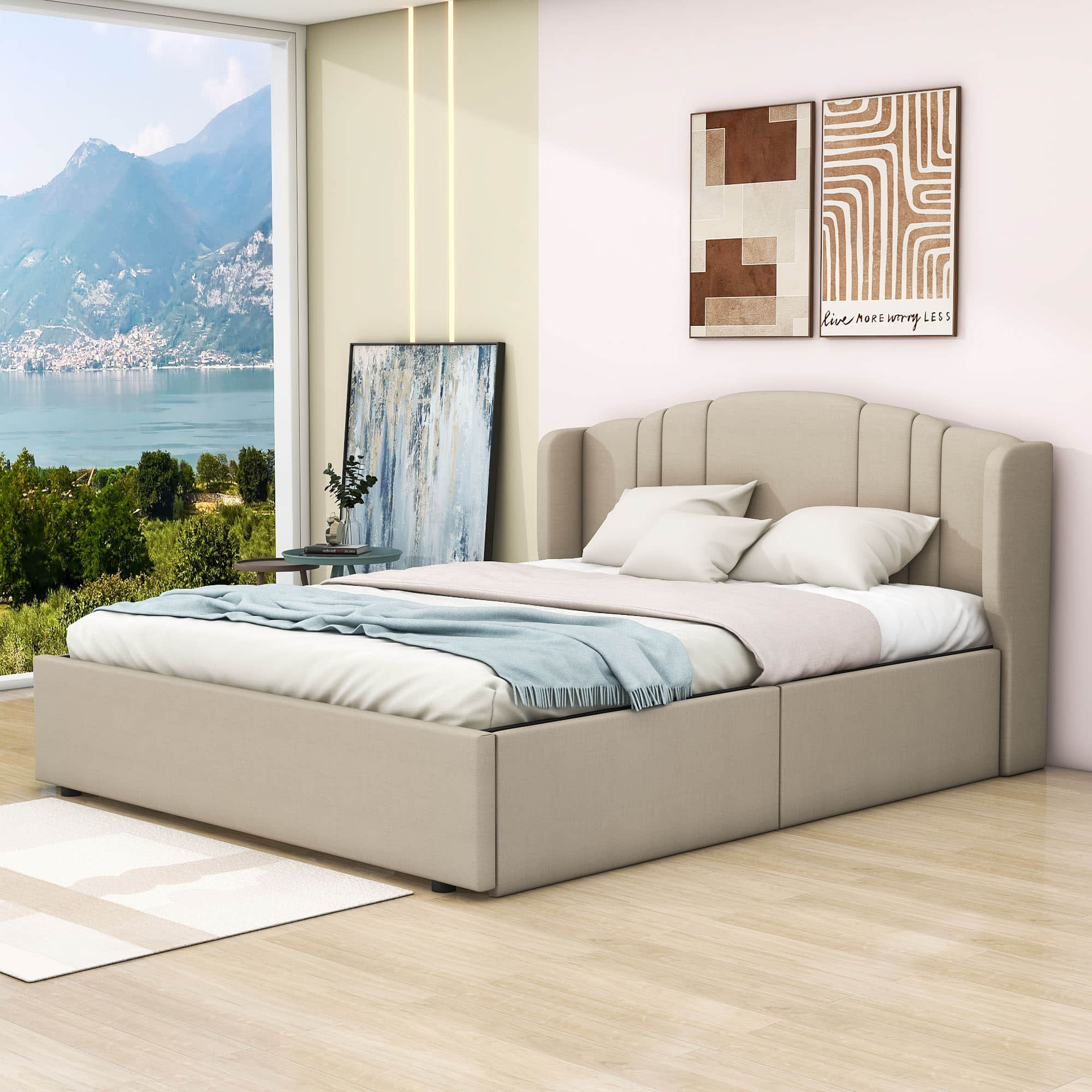 Queen Modern Upholstered Bed Frame with Headboard and Storage