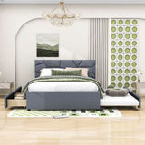 Queen Platform Upholstered Bed Frame with Headboard, Twin XL Trundle Bed