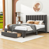 Velvet Full Size Upholstered Platform Bed Frame with Headboard and Storage