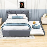 Queen Upholstered Platform Bed Frame with Headboard, Twin XL Trundle Bed