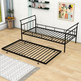 Metal Twin Daybed with Trundle and Curved Armrest - [Backless]