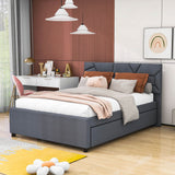 Full Upholstered Platform Bed Frame with Headboard, Twin Trundle Bed