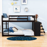 Low Full Over Full Bunk Beds for Kids, Toddlers with Storage - [Wood]