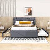 Full Size Upholstered Platform Bed with Trundle and Storage - [Drawers, Linen]