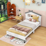 Kids Twin Platform Bed with House-Shaped Headboard and LED Lights