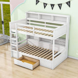 Twin Over Twin Bunk Beds with Storage Drawers and Shelves for Kids Adults - [Wooden]