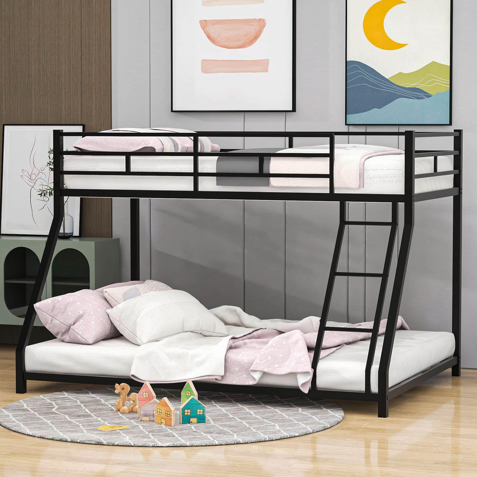 Modern Twin Over Full Metal Low Bunk Beds - [Floor, Classic]