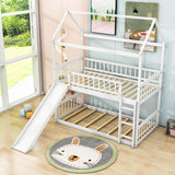 Twin Over Twin Low House Bunk Bed with Slide and Ladder - [Floor, Interchangeable]