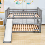 Low Full Over Full Bunk Beds with Slide for Kids Toddler - [Wooden]