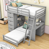 Smart Twin Over Twin Bunk Beds with Desk and Storage Chest, Drawers