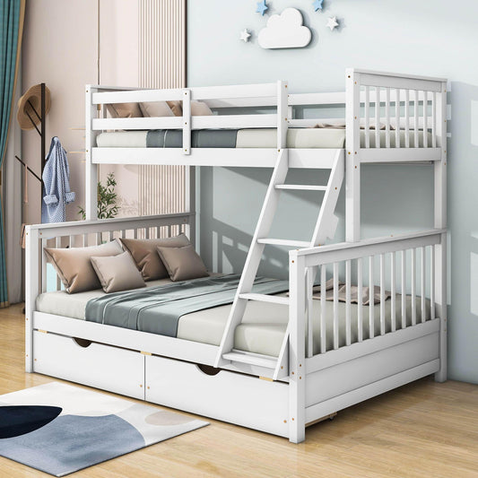 Twin over Full Convertible Bunk Bed for Kids, Adults with Storage - [Drawers]