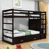 Twin Over Twin Bunk Beds with Stairs, Storage and Trundle - [Wooden, Drawers]