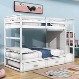 Twin Over Twin Bunk Beds with Stairs, Storage and Trundle - [Wooden, Drawers]