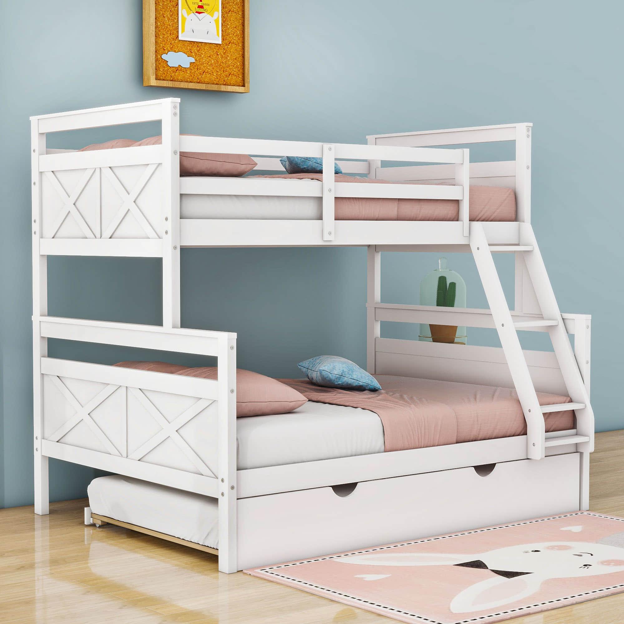 Modern Twin Over Full Bunk Beds with Trundle for Kids, Adults - [Wooden, Convertible]