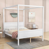 Wood Queen Platform Modern Canopy Bed Frame with Headboard and Footboard