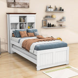 Solid Wood Twin Captains Bed with Twin Trundle and Storage - [Drawers, Shelves]