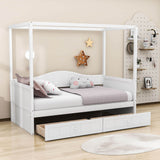 Wood Twin Size Canopy Daybed with Storage Drawers in Living Room