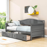 Wood Twin Daybed with Storage Drawers and Arch Back