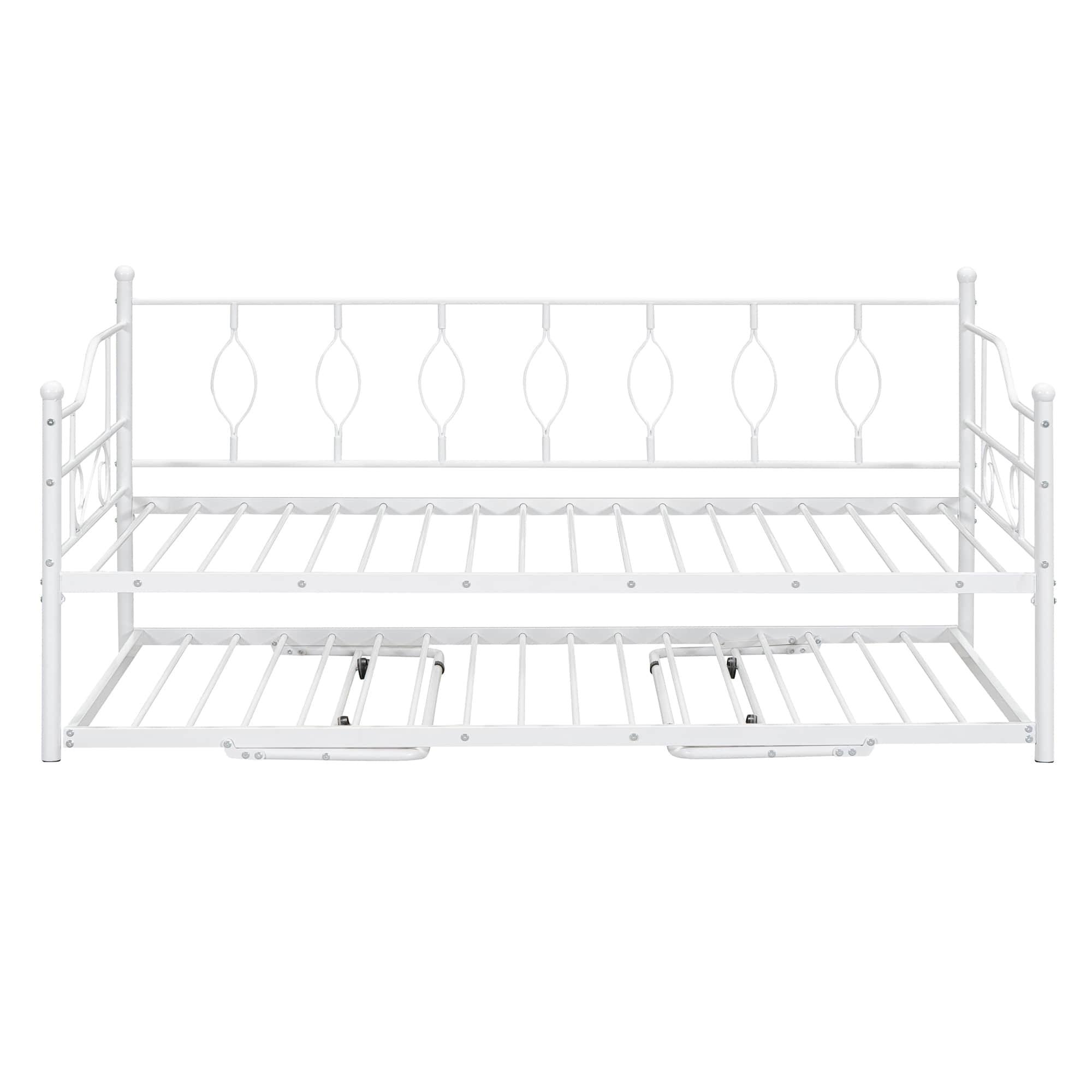 Metal Twin Size Daybed with Twin Pop Up Portable Folding Trundle