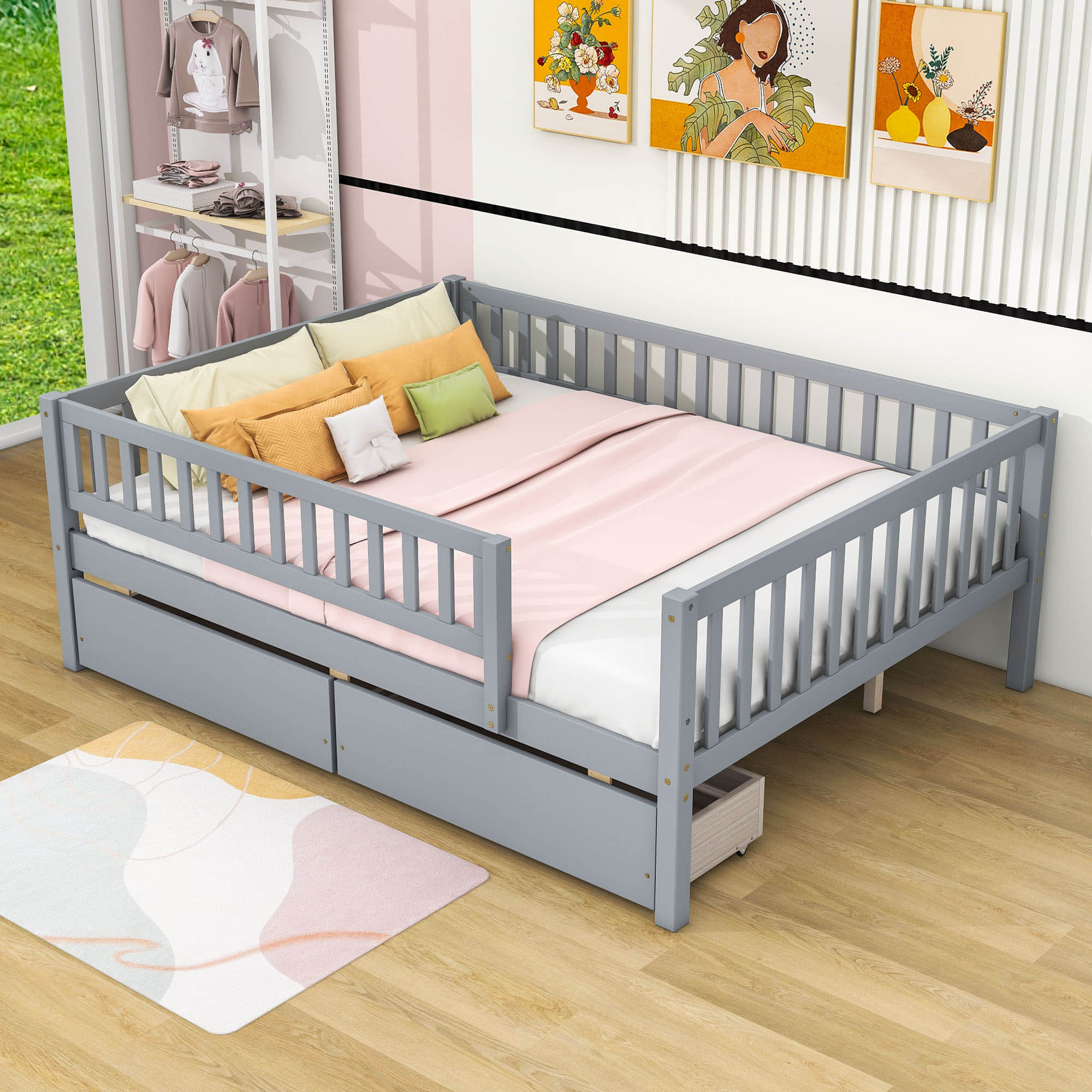 Full Size Toddler Nursery Daybed with Storage Drawers