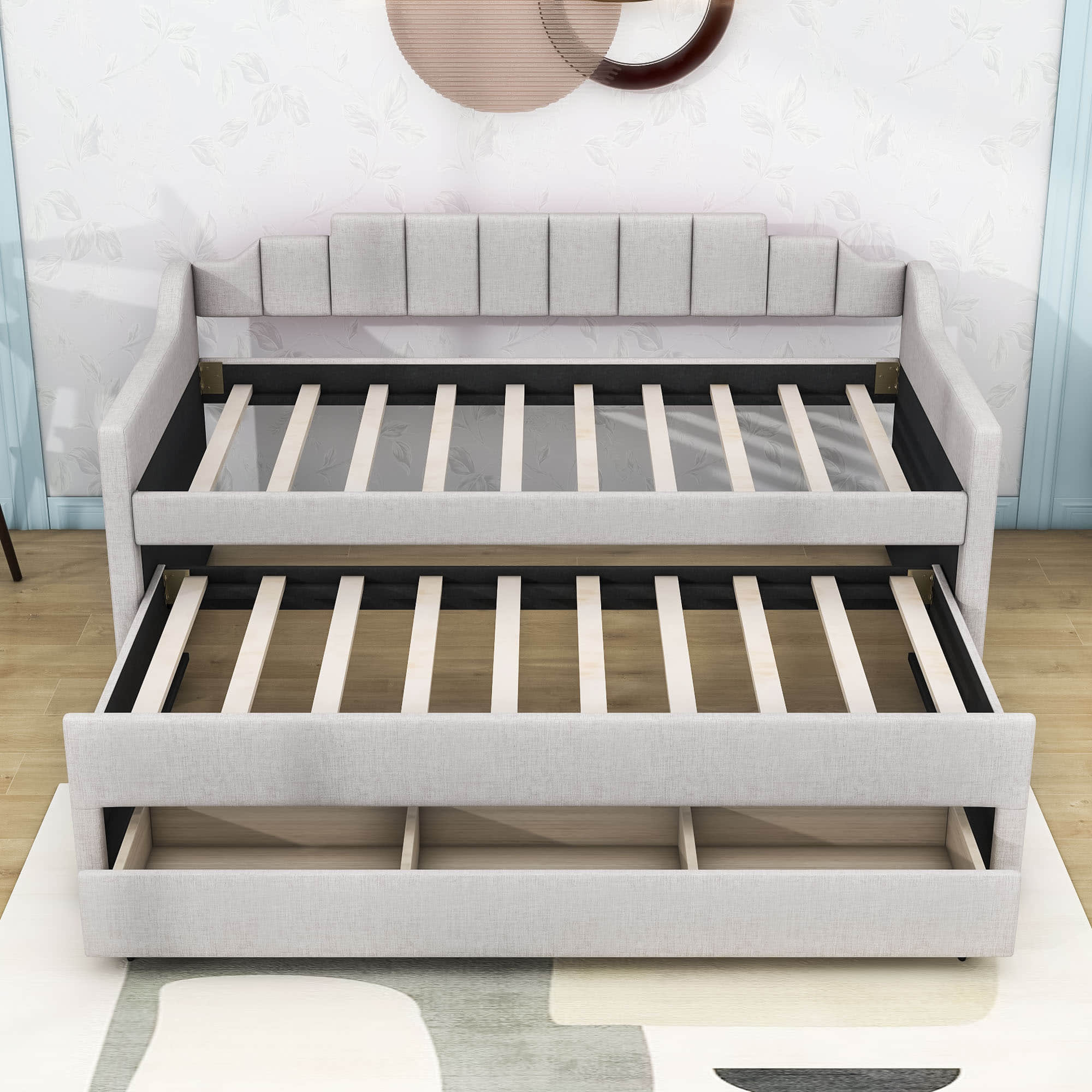 Twin Upholstered Daybed with Trundle and Storage - [Drawers, Linen]